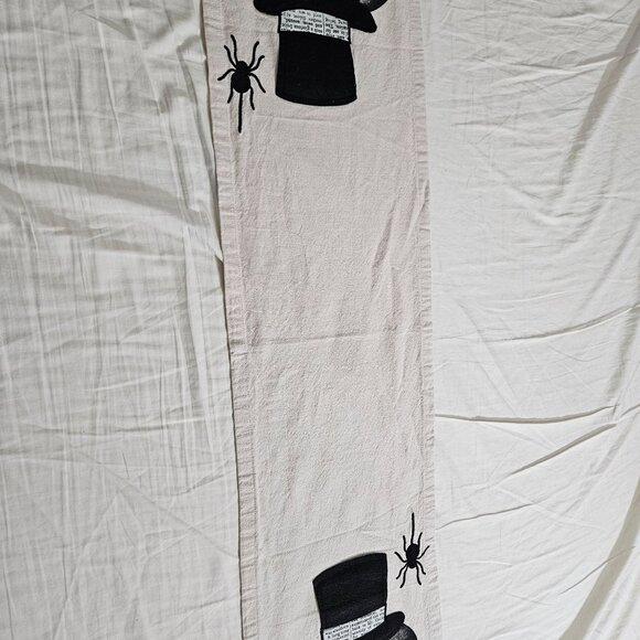 Skeleton Skull Table Runner Beige Black Top Hat Mustache Spider Gothic 67"x13" - Picture 5 of 11